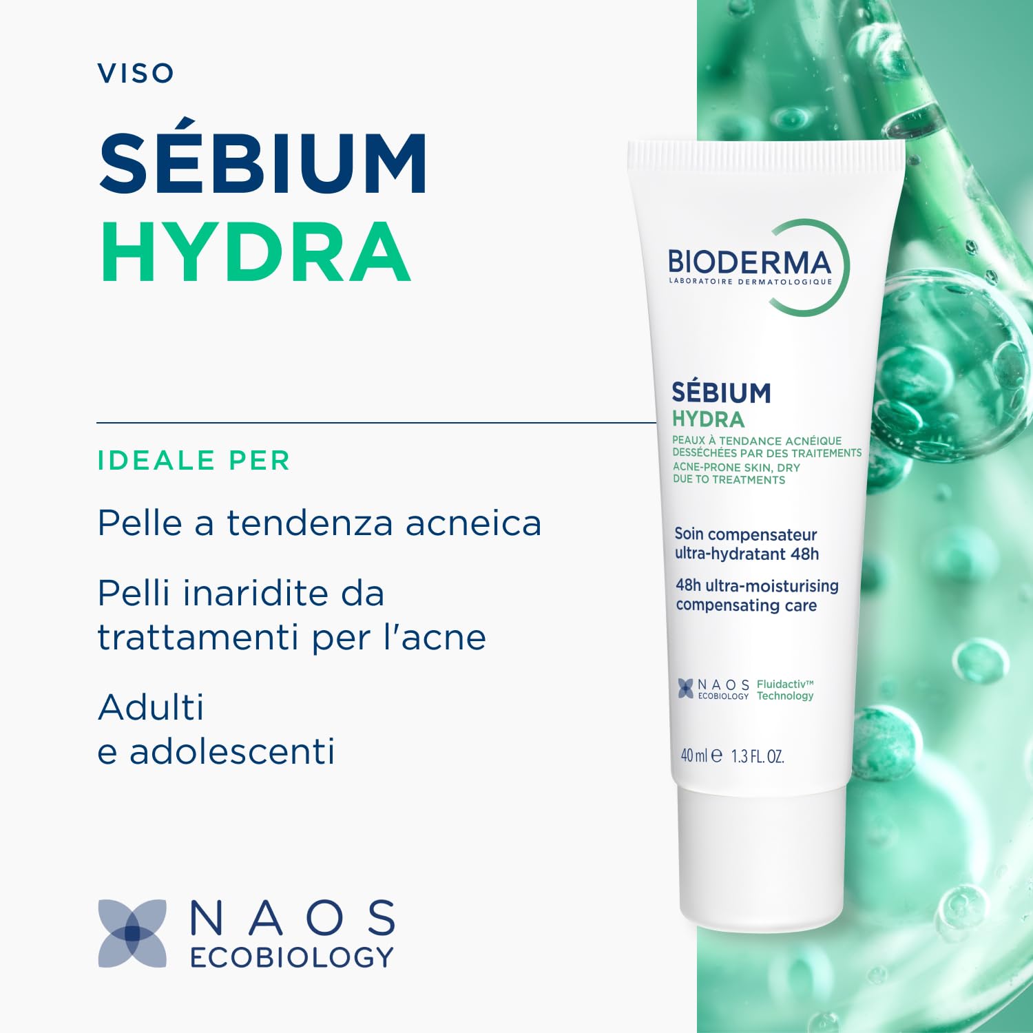 BIODERMA Sébium Hydra - Trattamento Idratante e Nutriente - Per la Pelle a Tendenza Acneica - Compensa gli Effetti Collaterali dei Trattamenti Antiacne - Tubo da 40 ml