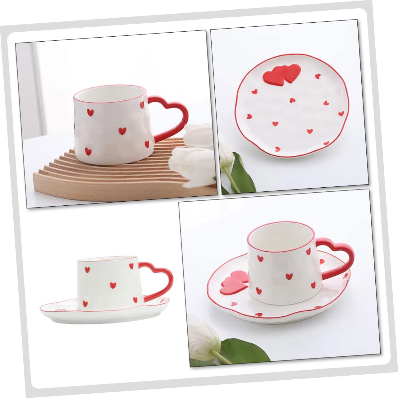 1satz Keramiktassen Mit Untertassen Liebevolle Cappuccino Und Kaffeetassen Für Valentinstag Große Kapazität Modernes Design Für Zuhause Und Cafés