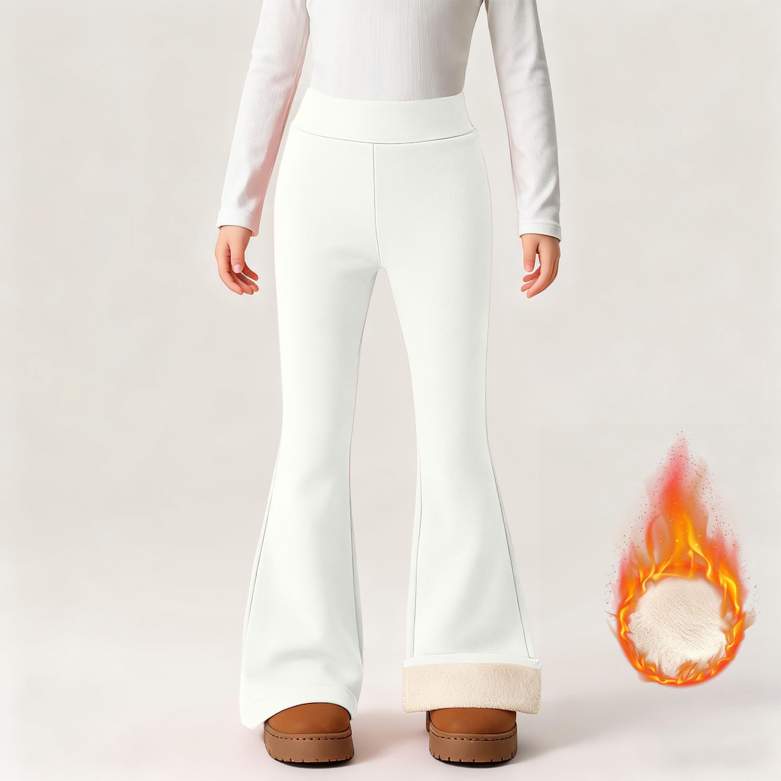 Leggings évasés doublés en polaire pour enfants - Pantalon thermique chaud décontracté épais uni - Collants solides - Pantalon de yoga - Coupe ajustée - Pantalon d'école