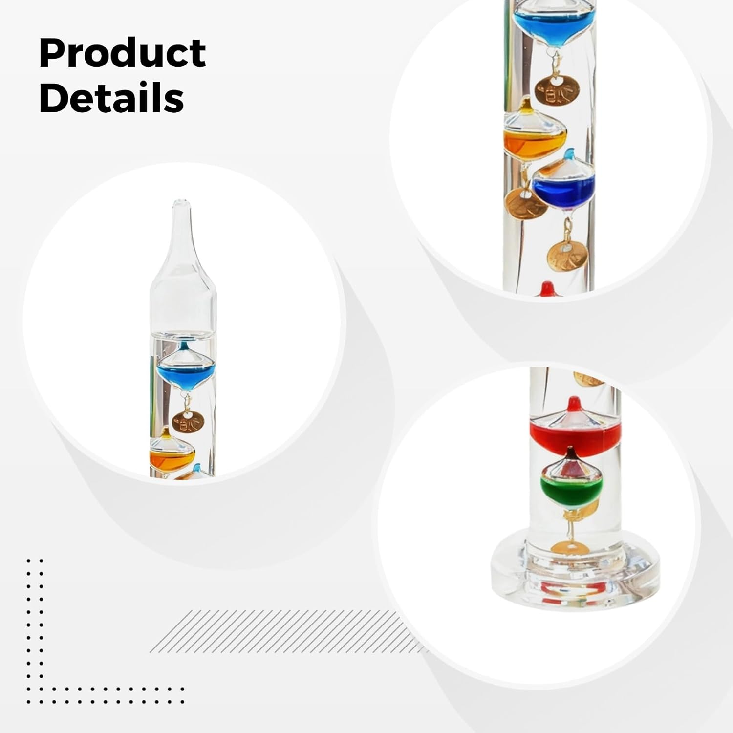 Classic Glass Thermometer, 18-26℃/64-79℉, Floating Balls for Home Decor & Science Lovers