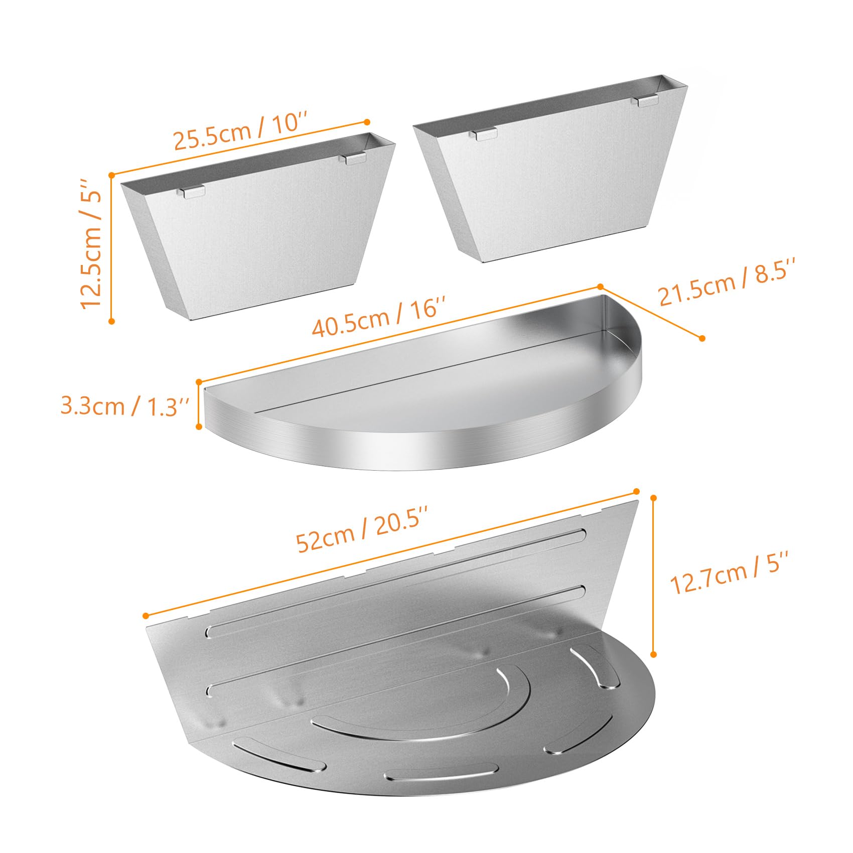onlyfire Tropfschalen mit Abnehmbarer Wasserreservoir und Holzkohletrenner, Fettauffangschale Gasgrill für Weber 57cm Kugelgrills, Edelstahl Grilltropfschalen, Halbrund