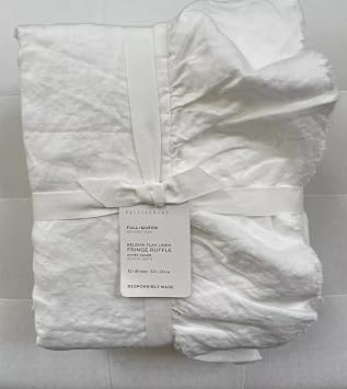 Pottery Barn Belgian Flax Linen Fringe Ruffle Duvet Cover Full/Queen *White*