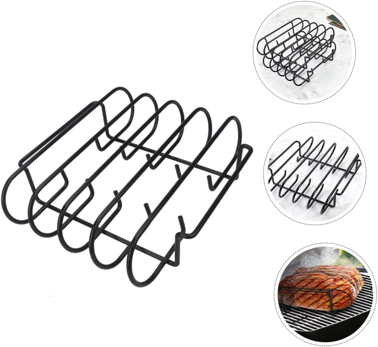 Yardwe Stainless Steel Rib Rack for Barbecue Portable Grill Stand for Outdoor Camping Picnic Garden Use Durable Barbecue Tool for Grilling Meat Easy to Clean Compact Design