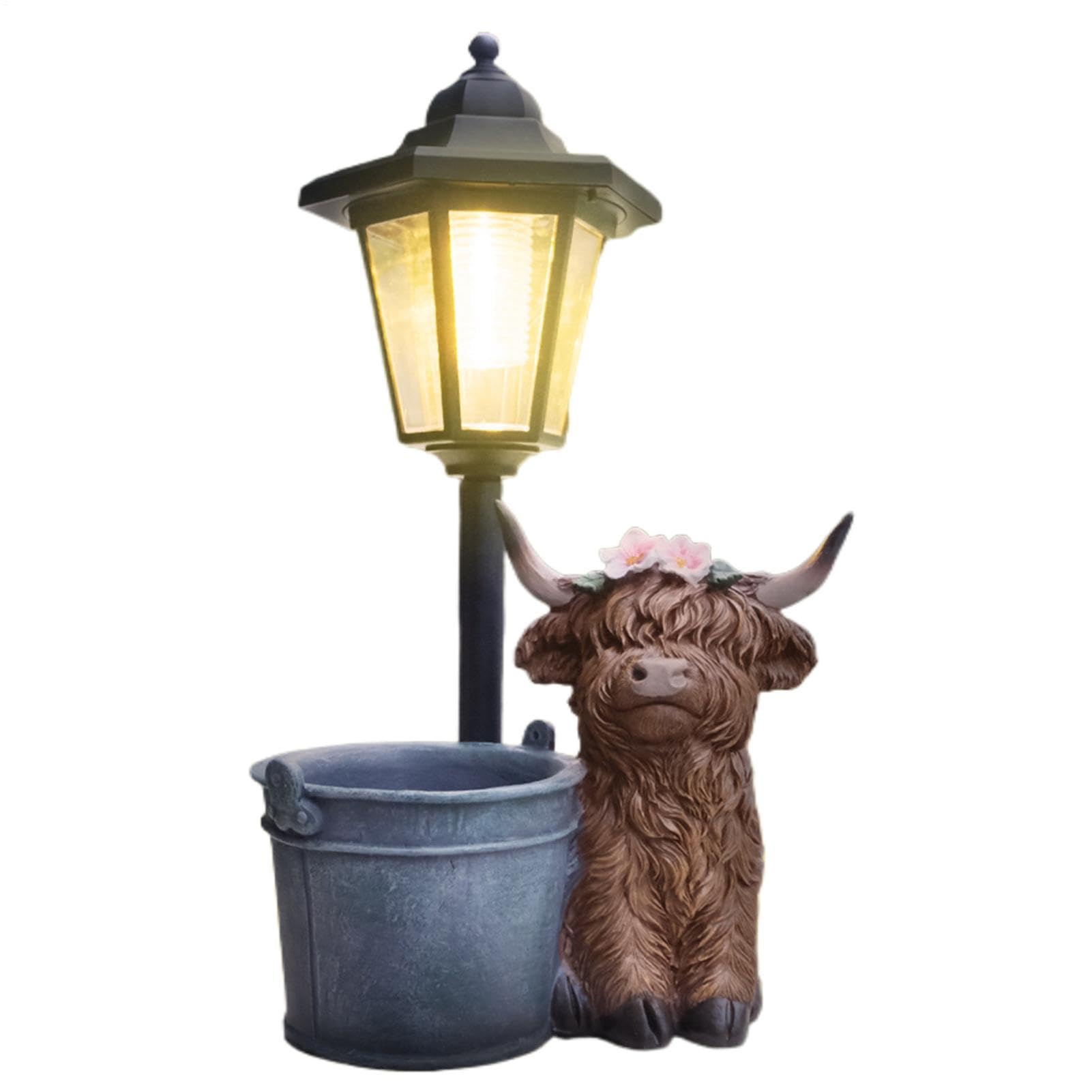 Lampe sur pied statue décorative en résine avec jardinière solaire haut de gamme