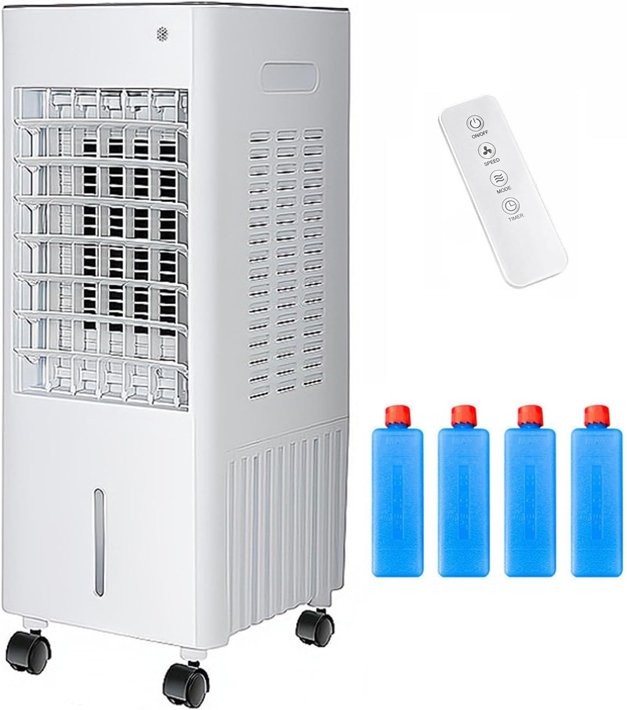 XAXEURLKJ Portable 4-in-1 Evaporative Air Cooler With Remote, 12l Water Tank, 3 Speeds, 4 Modes, 7.5h Timer, Rolling Casters - Ideal For Home, Bedroom, Office Use White 12l Water Tank