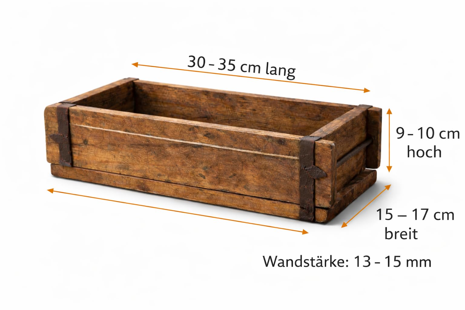 MC-Trend Ziegelsteinform aus Holz – rustikale Holzkiste zum Bepflanzen – Altholz Blumenkasten – Backsteinform mit Metallbeschlägen – jedes Stück ein Unikat – Holz Zieglform