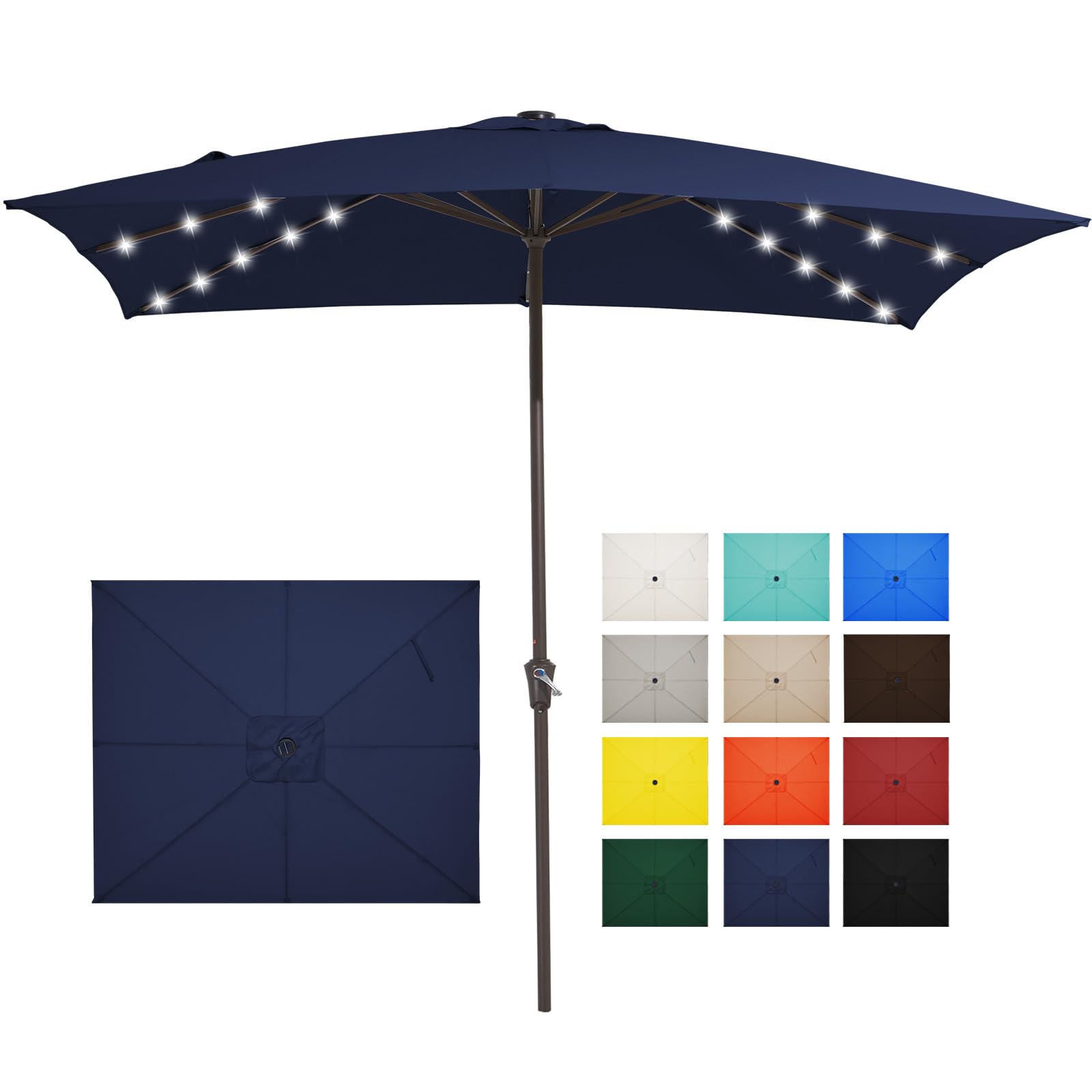 Photo 1 of **DAMAGED FRAME/PARTS ONLY***JEAREY 8x10 ft Rectangular LED Lighted Patio Umbrellas Outdoor Solar Table Market Umbrella w/Crank, 8 Sturdy Ribs, UV Protection Waterproof Sunproof(Dark Blue)