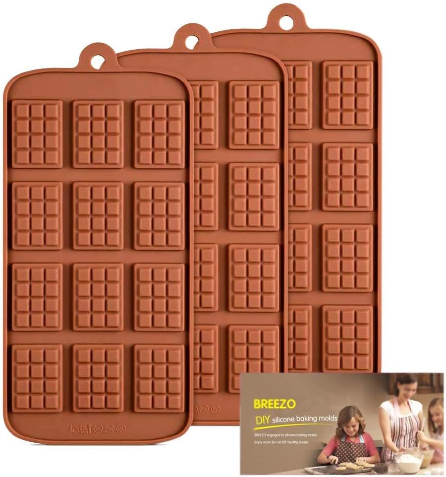 Waffle Chocolate Moulds Silicone Candy Molds, 3PCS12-Cavity Small Break Apart Chocolate Molds Non-Stick Reusable DIY Baking Molds Candy Protein & Energy Bar Moulds