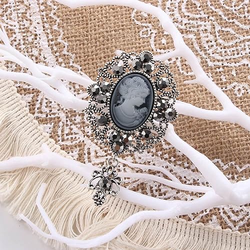 Image of Brooch Pins 2PCS Vintage Cameo Brooch Pins Women Crystal Pendant Brooches Alloy Rhinestones Brooch Flower Brooch Fashion Jewelry Clothing Accessories