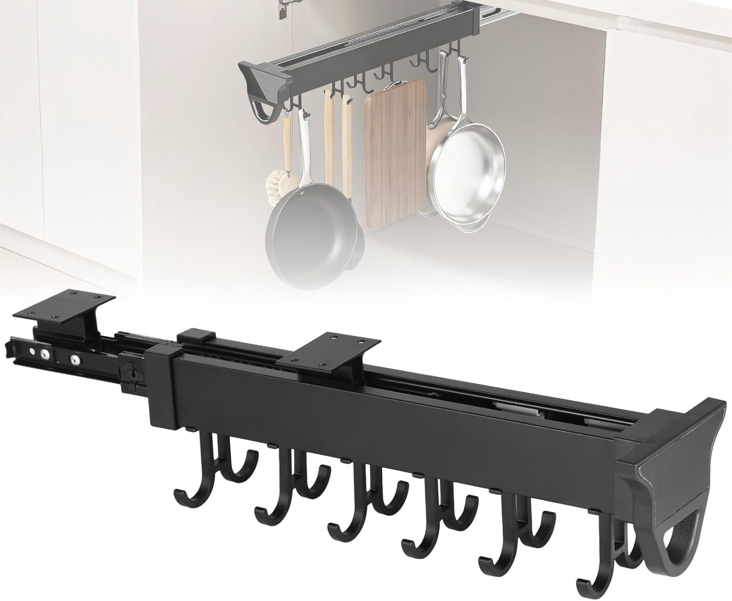 Extendable Kitchen Pot Rack - Sliding, 12 Hooks, And Metal
