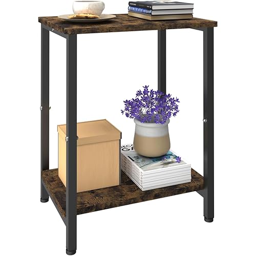 Tigerden 2 Tier Side Table, Heavy Duty End Table with Shelves, Narrow nightstand Table for Small Spaces, Bedside Table for Bedroom, Living Room, Sofa Couch - Rustic Brown & Black