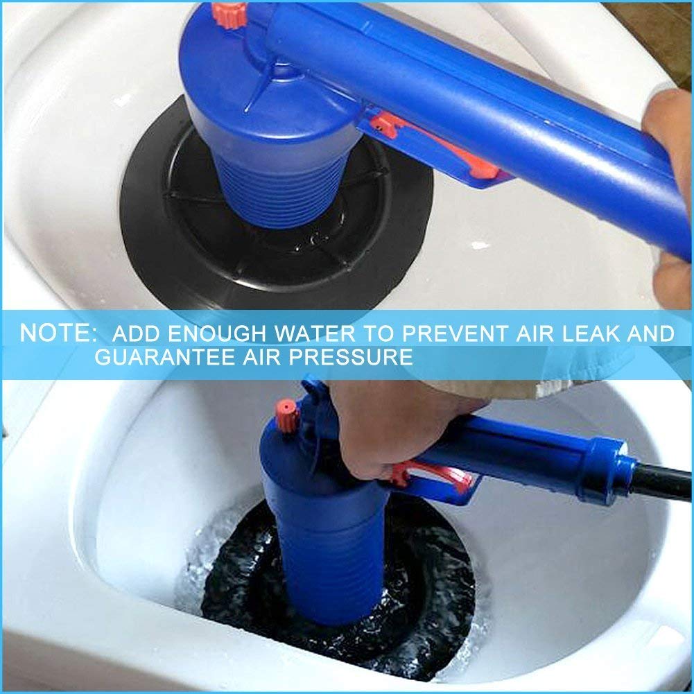 Ducomi Pistola de Limpieza de Drenaje – Herramienta de Desbloqueo de Inodoro para Tuberías Obstruidas - Blaster de Drenaje de Alta Presión de Aire -Bomba de Apertura para Baño, Cocina, Bañera (Azul)
