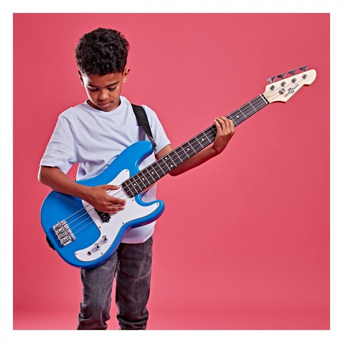 Basso Elettrico 3/4 Junior LA di Gear4music Blu con Accessori | Per giovani principianti, pickup humbucker split coil, borsa, cinghia e cavo inclusi