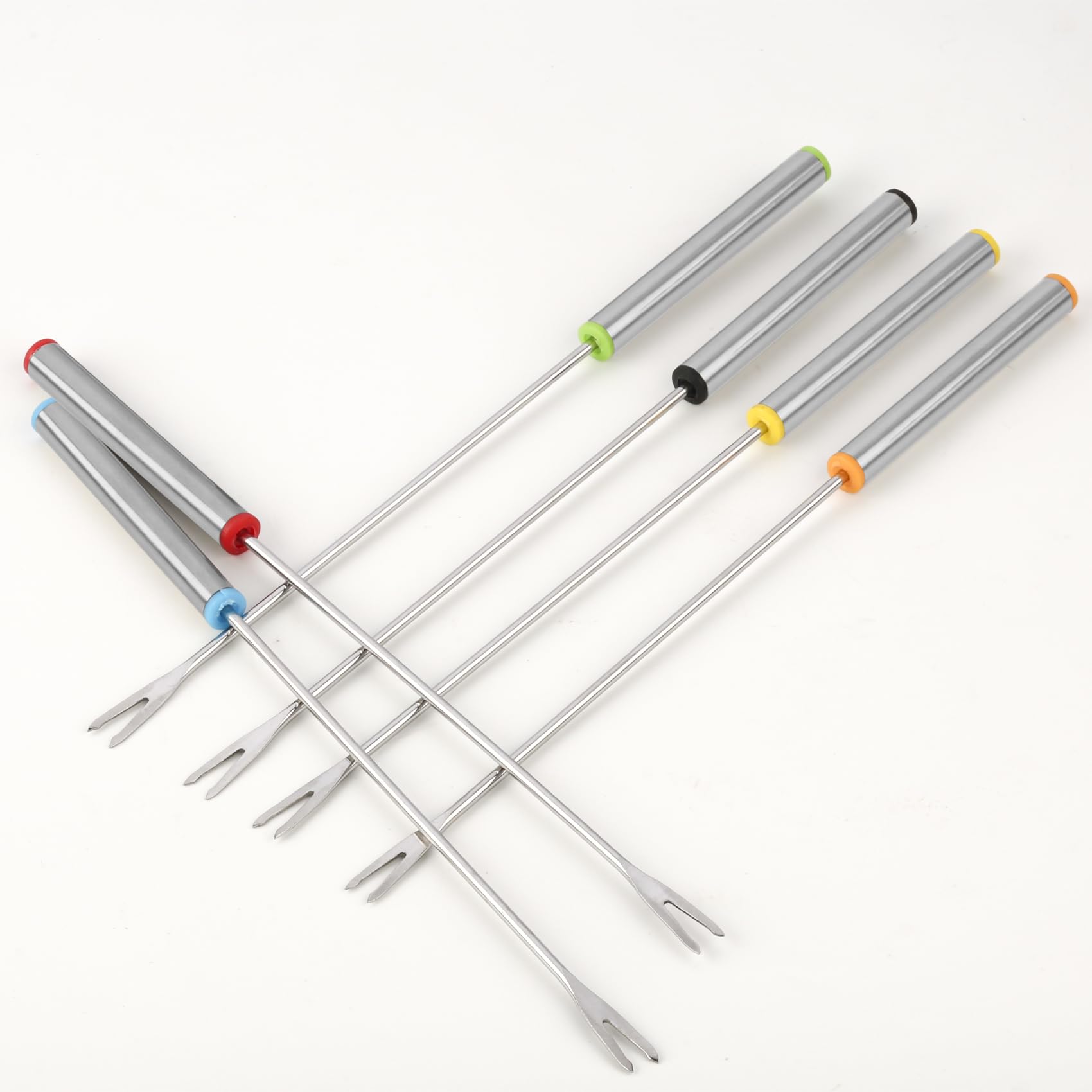 6PCS 9.5 Inch Color-Coded Stainless Steel Fondue Forks, Cheese Fondue Fork Stainless Steel Fruit Fondue Forks with Heat-blocking Handle for Chocolate Fountain Cheese Hot Pot Barbecue