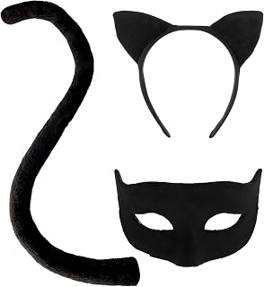 Halloween Black Cat Costume Set for Women - Cat Ear Headband, Tail & Mask