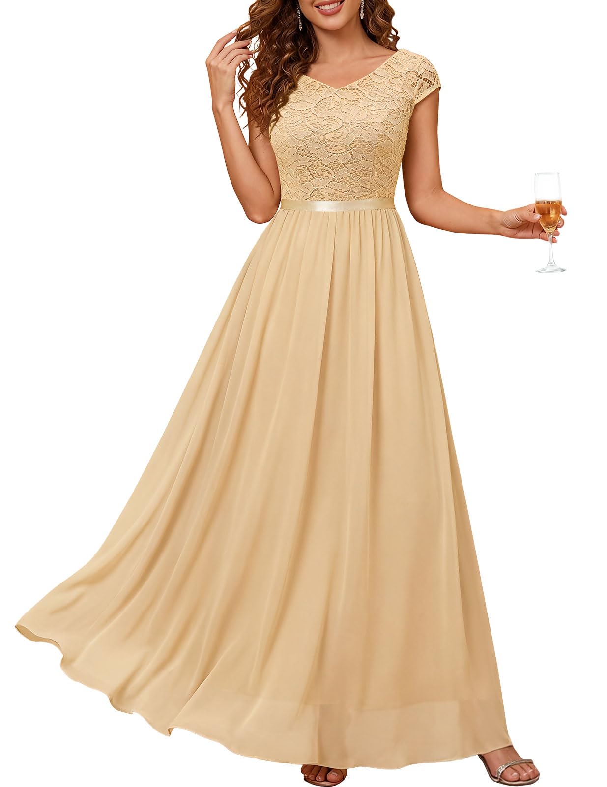 DRESSTELLS Formal Dresses for Women 2026 Wedding Guest Bridesmaid Evening Cocktail Long Party Prom Lace Summer Dress Global Recycled Standard Global Recycled Standard Global Recycled Standard