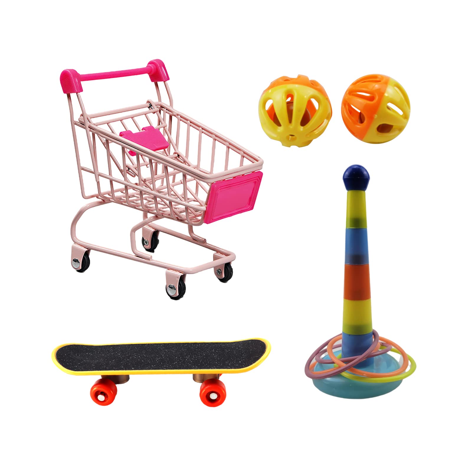 Cokliomc 5-Piece Bird Toy Set, Parrot Training Toys, Including Mini Shopping carts, Bird Sliders, Bird Stacking Toys, Parrot Lasso Toys