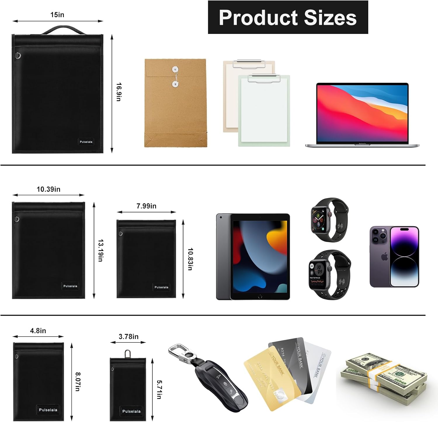 Large Faraday Bags Emp Proof for Car Keys & Phone & Tablets & Laptop & Key Fob - 5 Pack Faraday Cage Faraday Key Fob Protector Faraday Pouch, Anti-Tracking Anti-Hacking, RFID Signal Blocker (Black) - Image 3