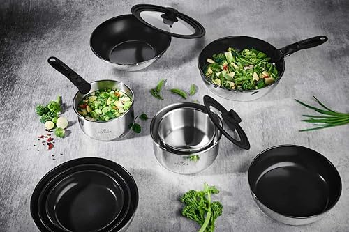 Miniatura 7 de Gerlach Smart Steel - Juego de cacerolas de acero inoxidable, mango extraíble, juego de cacerolas, utensilios de cocina de inducción, juego de 3