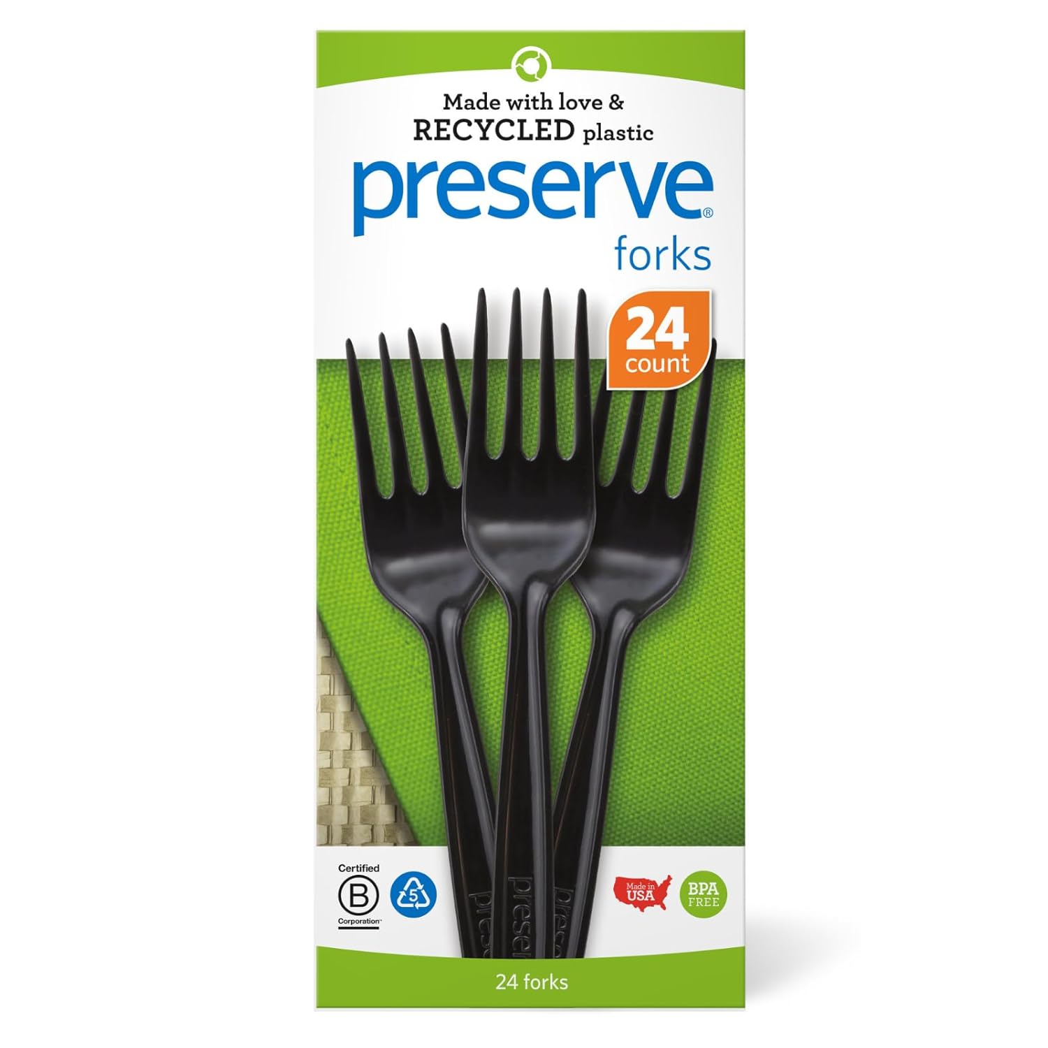 Preserve Recycled Plastic Forks, Made in USA, 24 Count