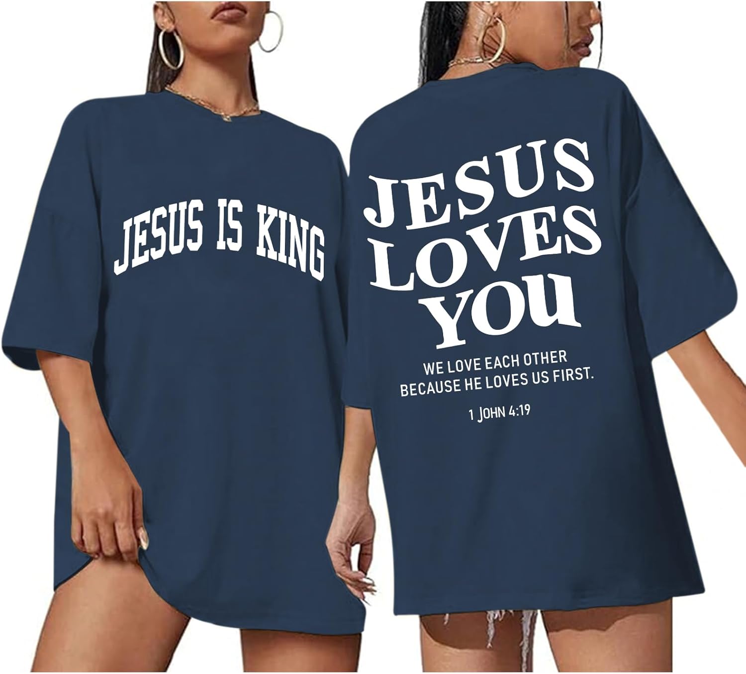Christian Oversized Shirts for Women Jesus is King Jesus Loves You T Shirt Faith Religious Inspirational Tees Tops