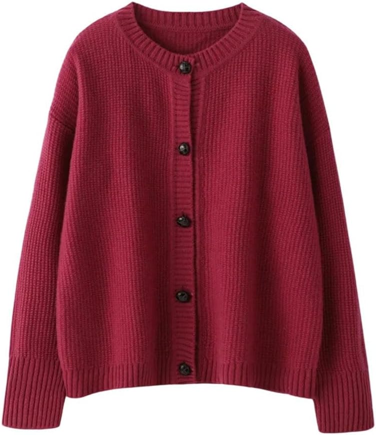 Chic Single Breasted Soft Sweater Thick Warm Women's Solid Color O-Neck Sweater Regular Fit