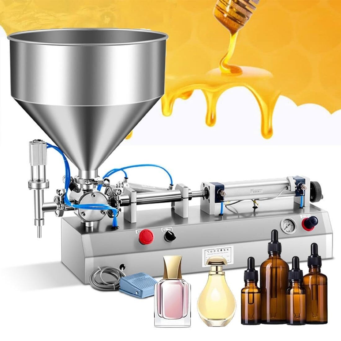 ASerZenith Paste Filling Machine - 5-3000Ml Semi-Automatic Horizontal Pneumatic Cream Filling Machine,Stainless Steel Industrial Visco Liquid Filler Quantitative Filling Machine,Single Head(1000Ml)