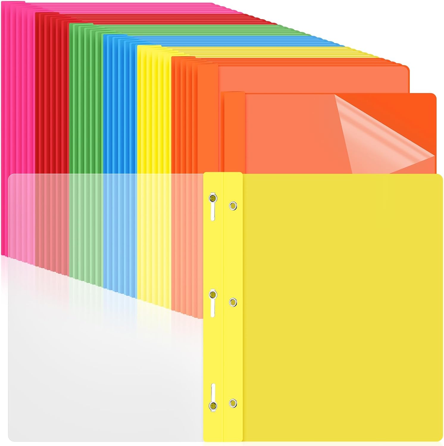 Feifeiya 48 Pack Plastic Report Covers with 3 Prongs Presentation Folders Bulk, 100 Sheet Capacity, Clear Front Report Covers for Presentation Document Paper School Office Supplies (Bright Colors)