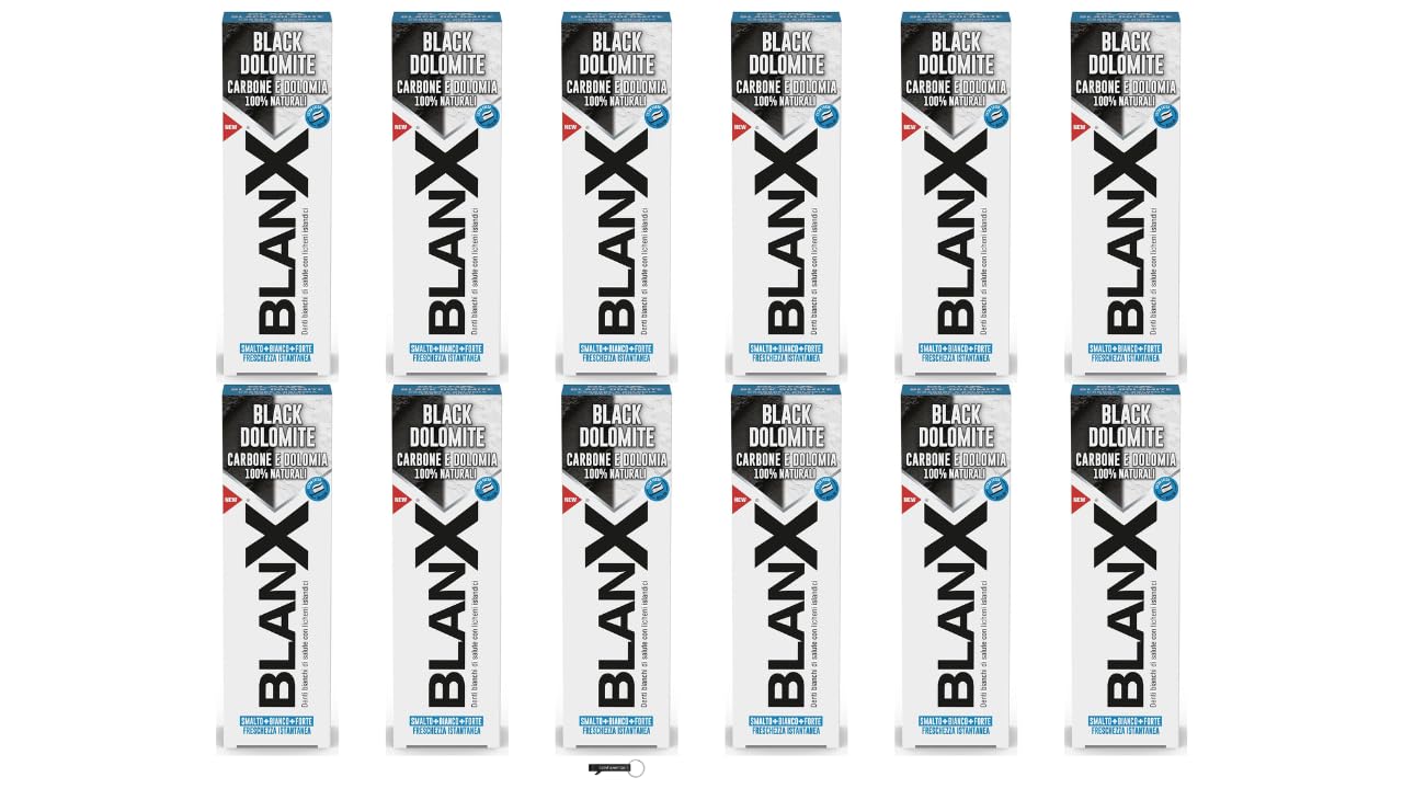 BlanX Black Dolomite Zahnpasta mit Aktivkohle, 75ml, 12er Pack,+ keyring italy shop service