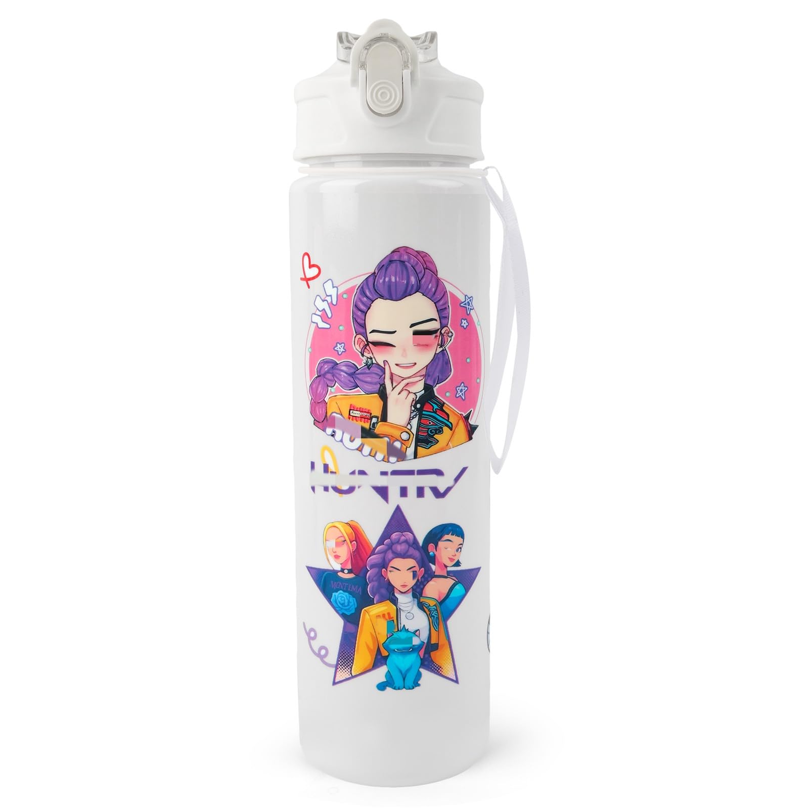 Kpop Cartoon Plastic Water Bottle Reusable Leak Proof, Anime Bpa Free Water Bottle with Lid & Straw for Kids Adult, Stylish Drink Tumbler For School Travel Gym, Pefect Gifts for Fans