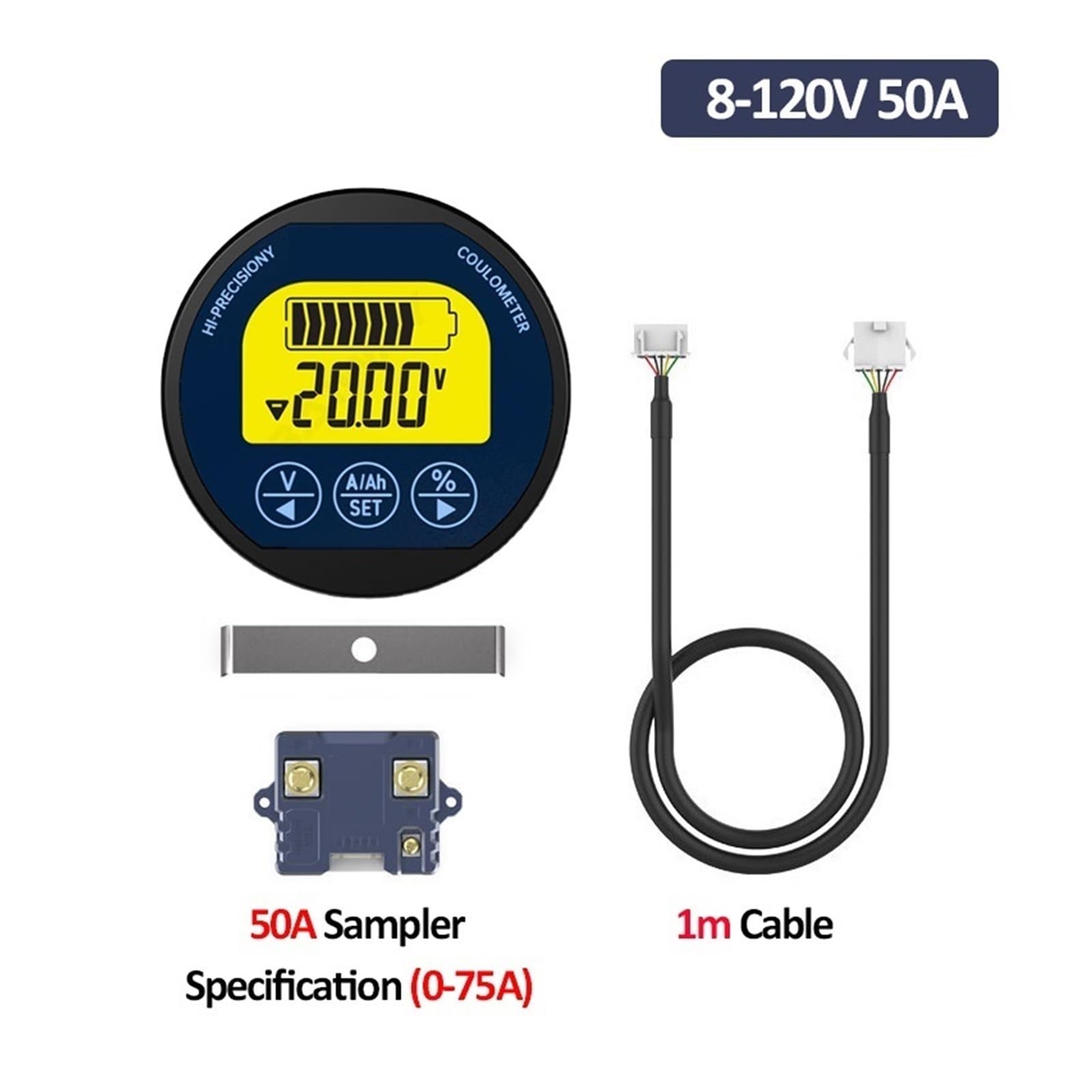 8-120V wodoodporny Tester pojemności baterii 50A/100A/350A Coulometer miernik napięcia prądu wyświetlacz LCD do baterii litowych Szybki DokłAdny(8-120V 50A(0-75A))