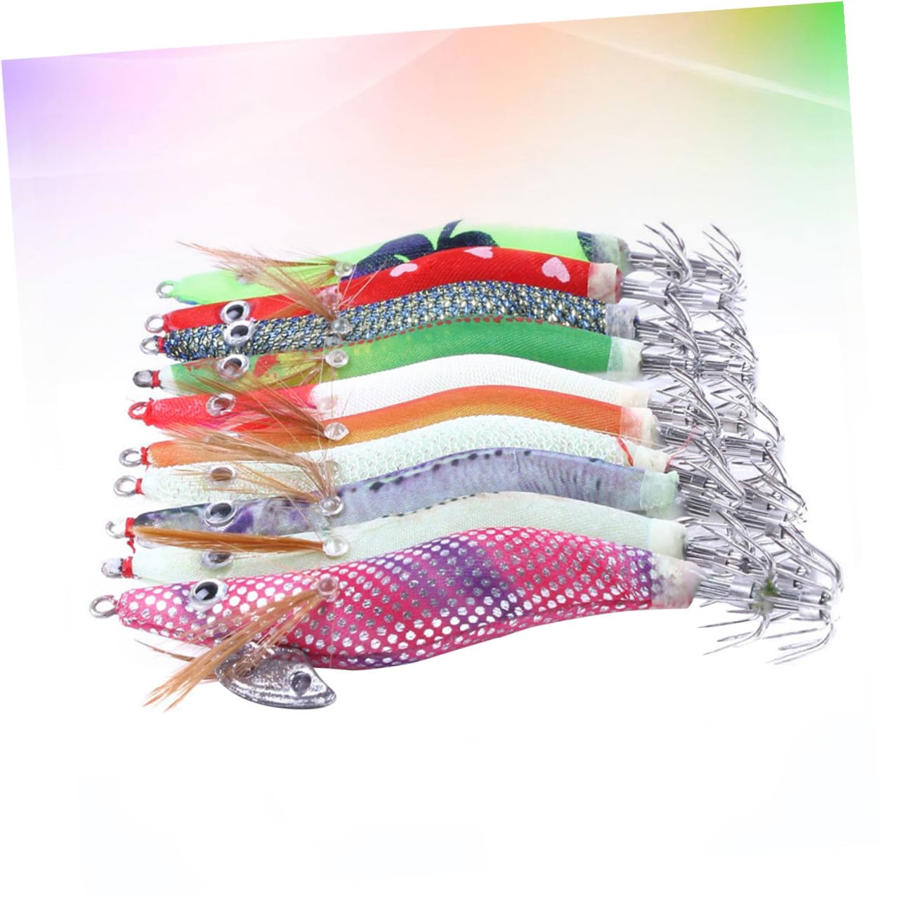 BESTonZON Set 10 Pezzi Aghi da Pesca per Gamberetti e Calamari Esca Simulata Realistica in Plastica e Acciaio Antiruggine per Pesca