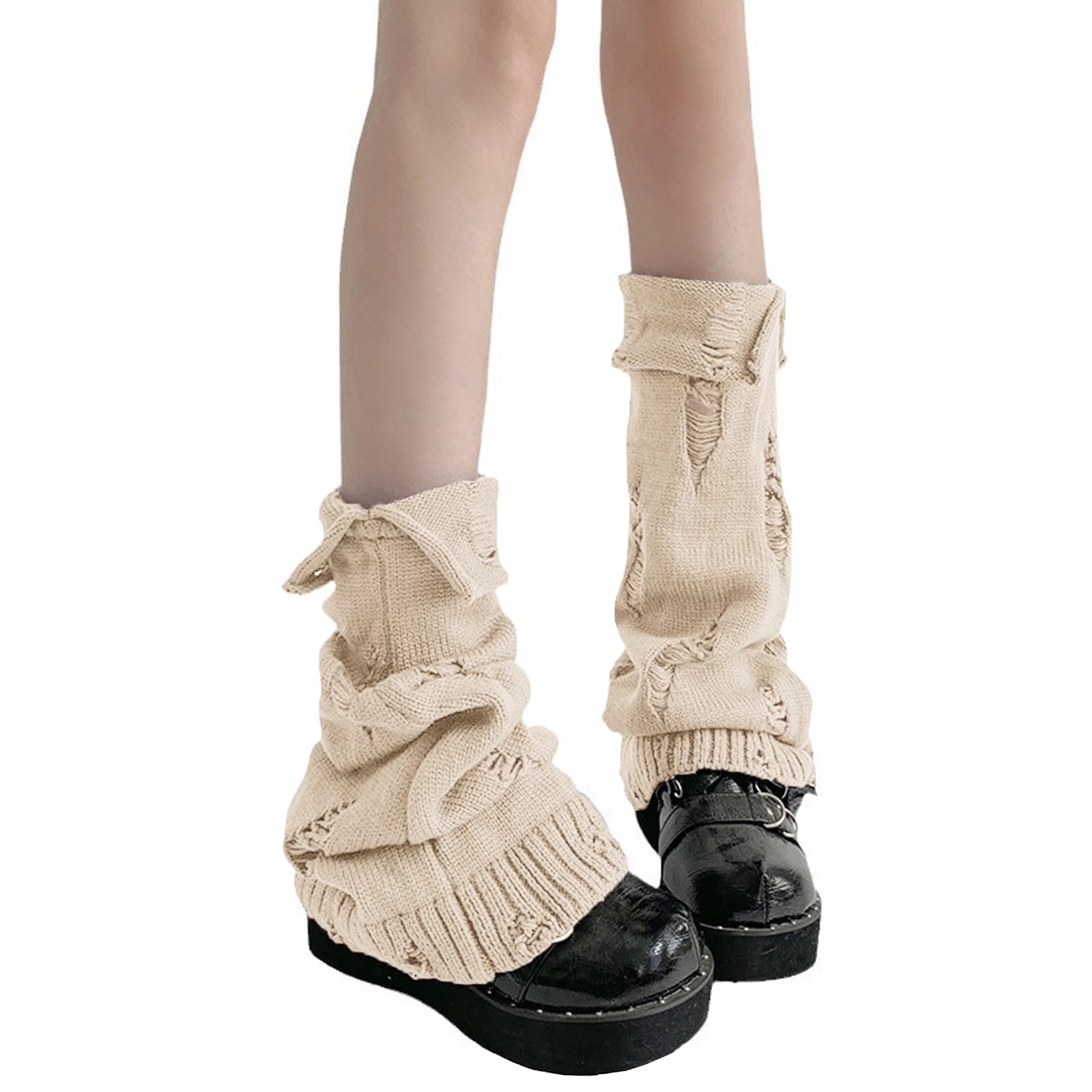 SherryDC Womens Y2k Knit Leg Warmers Harajuku Japanese Long Boot Socks Kawaii Lolita Winter Leg Cover