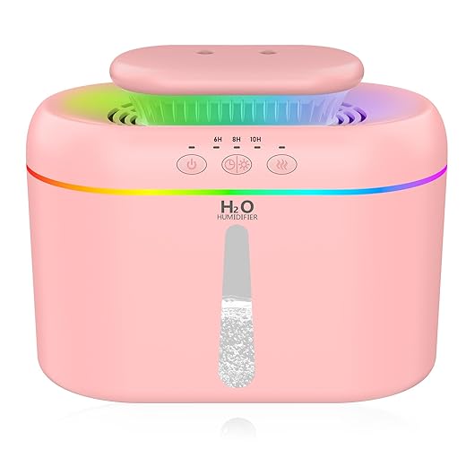 2L humidifiers for bedroom Room Home Ultra-Quiet 28 dB Quiet Supersized Cool Mist Air Humidifier for Baby Nursery，Dual Nozzie，Easy to Clean & Fill, 7 Color NightLight (Light Pink)