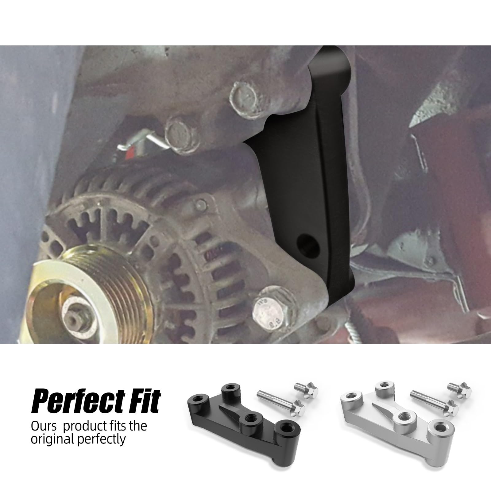 Wspornik Mocowania Silnika Pasuje do Jeep Wrangler YJ 91-95, TJ 97-02, zastępuje 53007605, 53007604, aluminiowy uchwyt alternatora(Black)