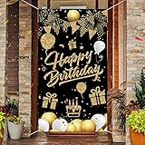 🎁 Amplia aplicación: con patrones exquisitos, esta pancarta de puerta de fiesta de oro negro es una gran adición para celebrar los cumpleaños de hombres y mujeres. También será un gran regalo para una fiesta de cumpleaños, tu familia y amigos estarán encantados con la impresionante fiesta.