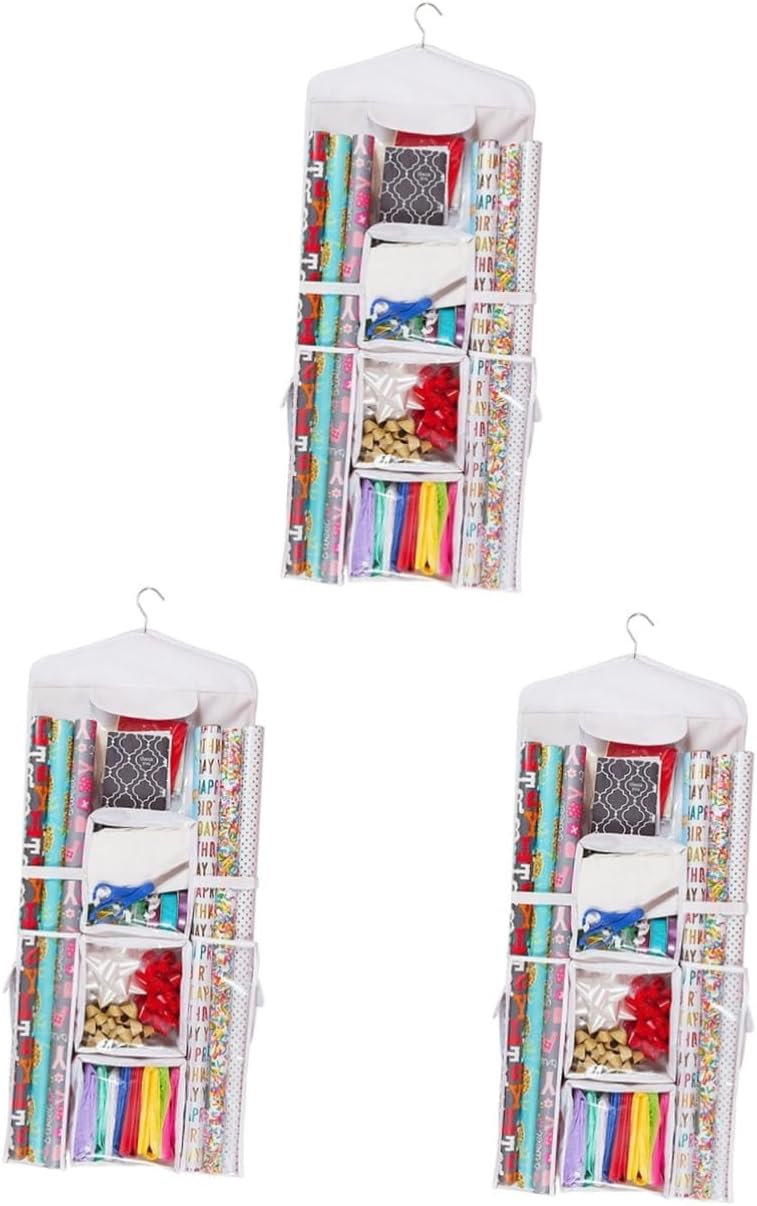 3pcs Sundries Organizer Christmas Wrapping Paper Storage Container Wrapping Paper Storage Holder Hanging Jewelry Organizer Christmas Organizer 600d White Storage Bag/928