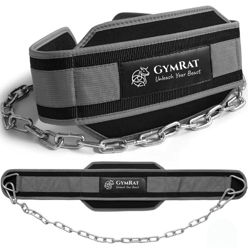 GYMRAT™ Dip Belt With Chain For Weightlifting, Pull Ups, Dips - Heavy Duty Steel Chain For Added Weight Training (GREY)-image-19