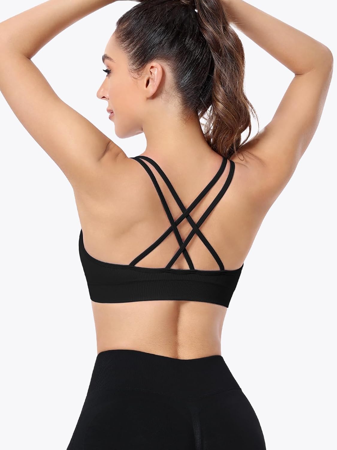 VEQKING Ruched Sports Bras for Women Large Bust, Seamless Padded Strappy Medium Support Yoga Bra, 3 Pack - Image 4