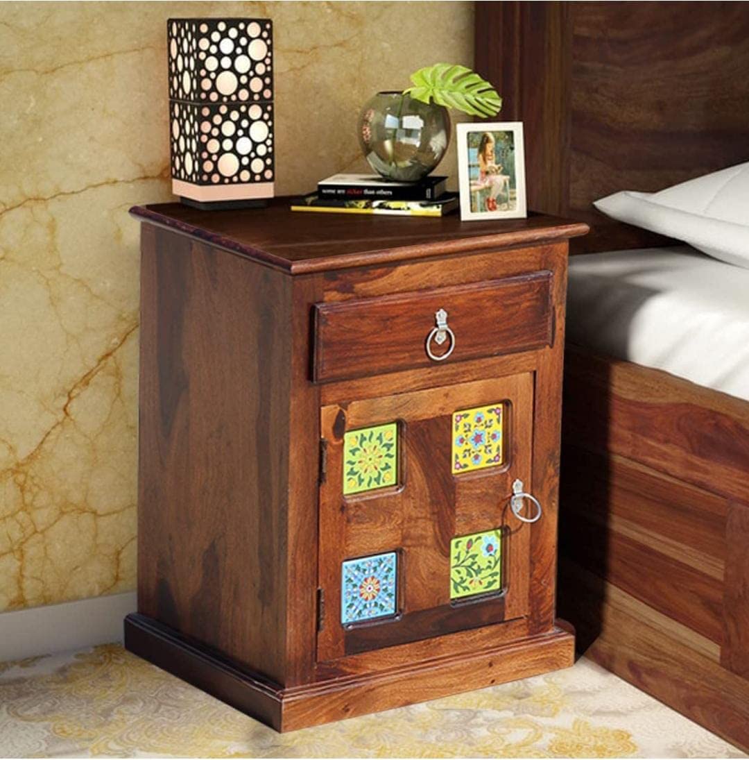 Solid Sheesham Wood Bedside Table with 1 Drawer & 1 Door Storage for Bedroom | Wooden Nightstand Lamp Table with 1 Drawer 1 Door Storage | Solid Wood Bedside Table for Bedroom-image-40