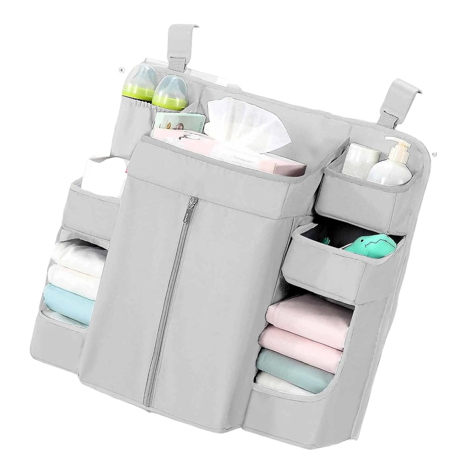 Cama de bebé sostenible con diseño de bolsillo grande y correas ajustables para ropa, juguetes, pañales, accesibilidad, soportes para pañales colgantes
