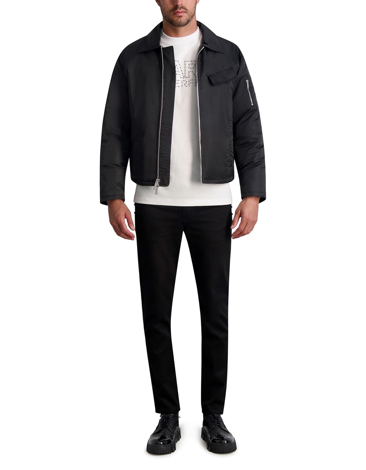 KARL LAGERFELD Mens Chest Pocket Exposed Zipper Puffer Jacket