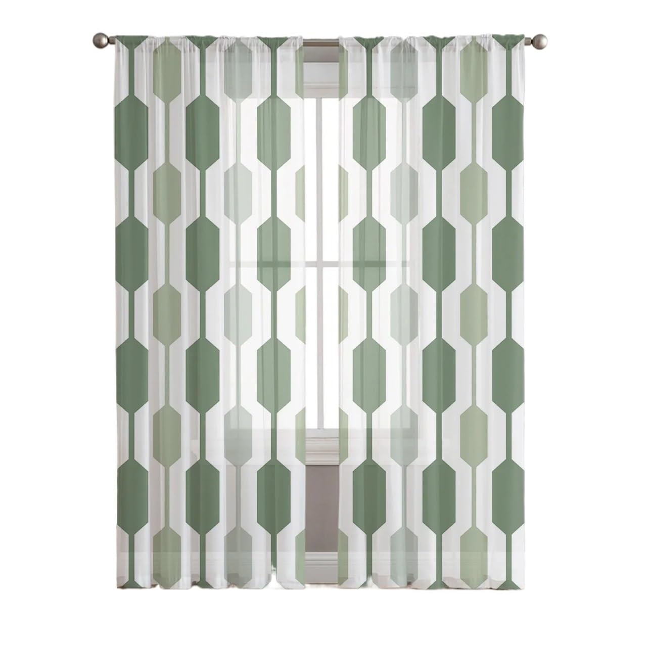 USOHJZ 2 Panels Geometric Tulle Curtains For Living Room Bedroom Decor Transparent Chiffon Sheer Voile Window Curtain