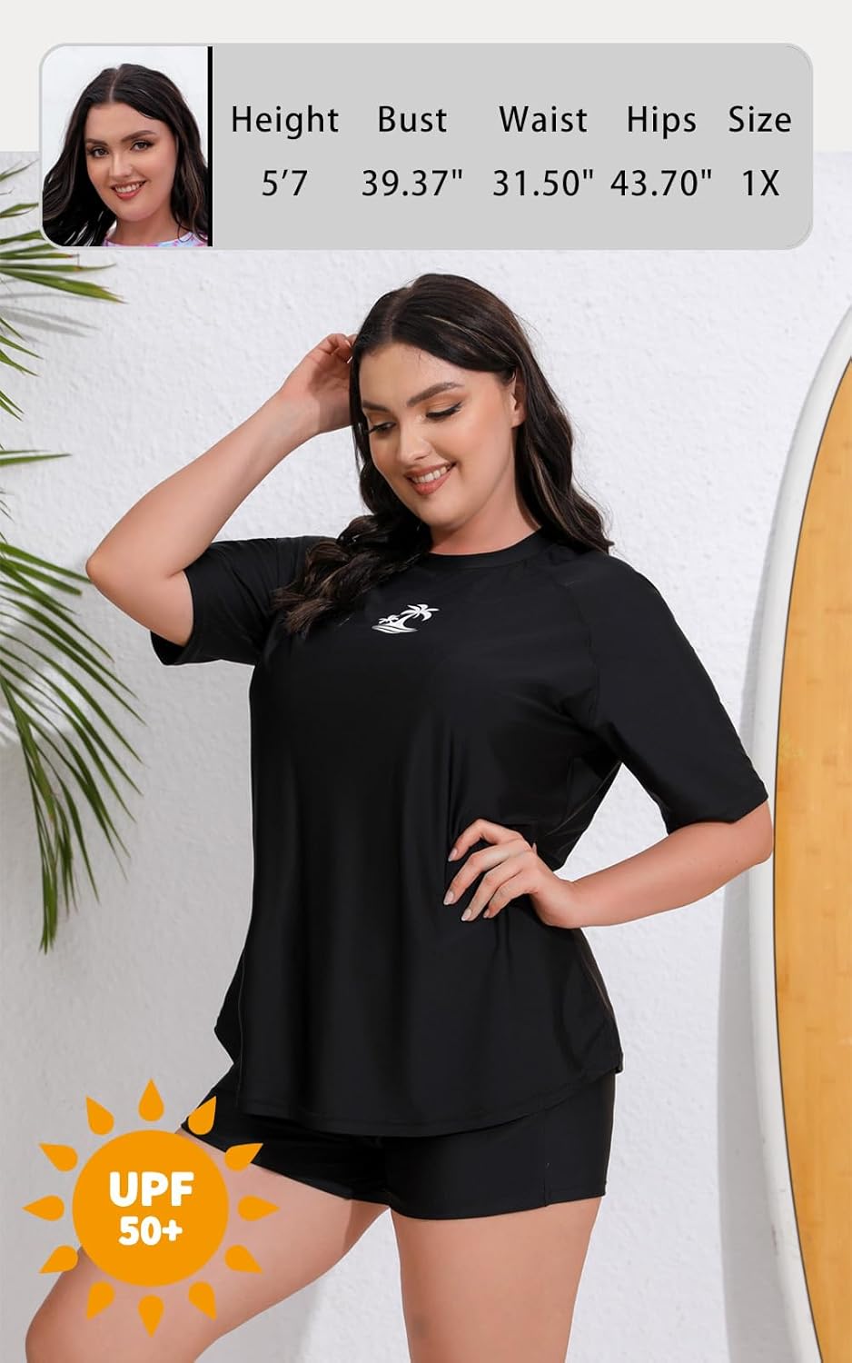 JOYBIK Women's Plus Size Short Sleeve Rash Guard with Built in Bra UPF50+ Swim Shirt and Shorts Two Piece Swimsuit