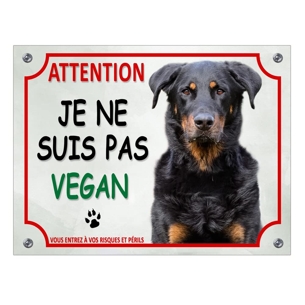 Plaque humour Attention Chien Berger Allemand je ne suis pas vegan main image 1