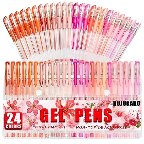 HUJUGAKO 48 Pack Red Pink Gel Pens, 24 Colored Gel...