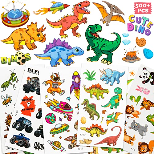 Oliker Temporary Tattoos For Kids 500+Pcs - Dinosaur Party Favors, Birthday Party Supplies For Kids Boys Girls Waterproof, Dinosaurs Animal Vehicles Space Fake Tattoos Stickers, Party Decorations Fillers #TOP7