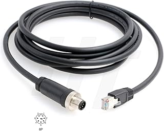 HangTon M12 Ethernet 8 Pole A-Code RJ45 Cat5e Cable for Cognex Industrial Camera Sensor (3 Meter)