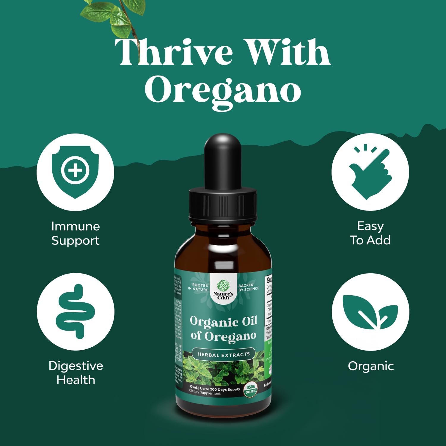 Organic Oregano Oil Drops - Concentrated Liquid Oregano with Carvacrol 60% for Digestion & Immune Support - Liquid Herbal Extract Tincture for Immune Strength & Healthy Intestines - 1 Fl Oz (2 pack)