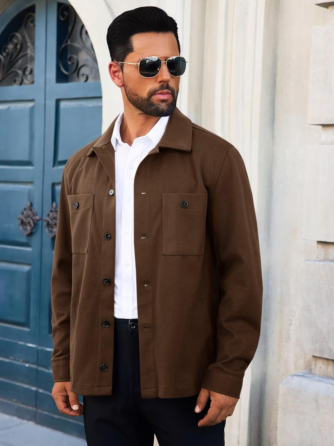 Runcati Mens Lightweight Shirt Jacket Button Down Long Sleeve Shacket Casual Fall Warm Work Stylish Jackets with Pocket - Image 3